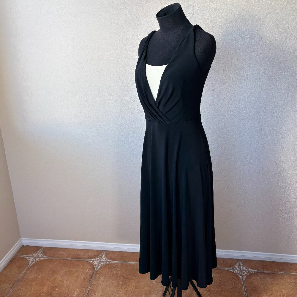 Jones New York Black Dress Womens Size 6 Faux Wrap Sleeveless A-Line Stretch